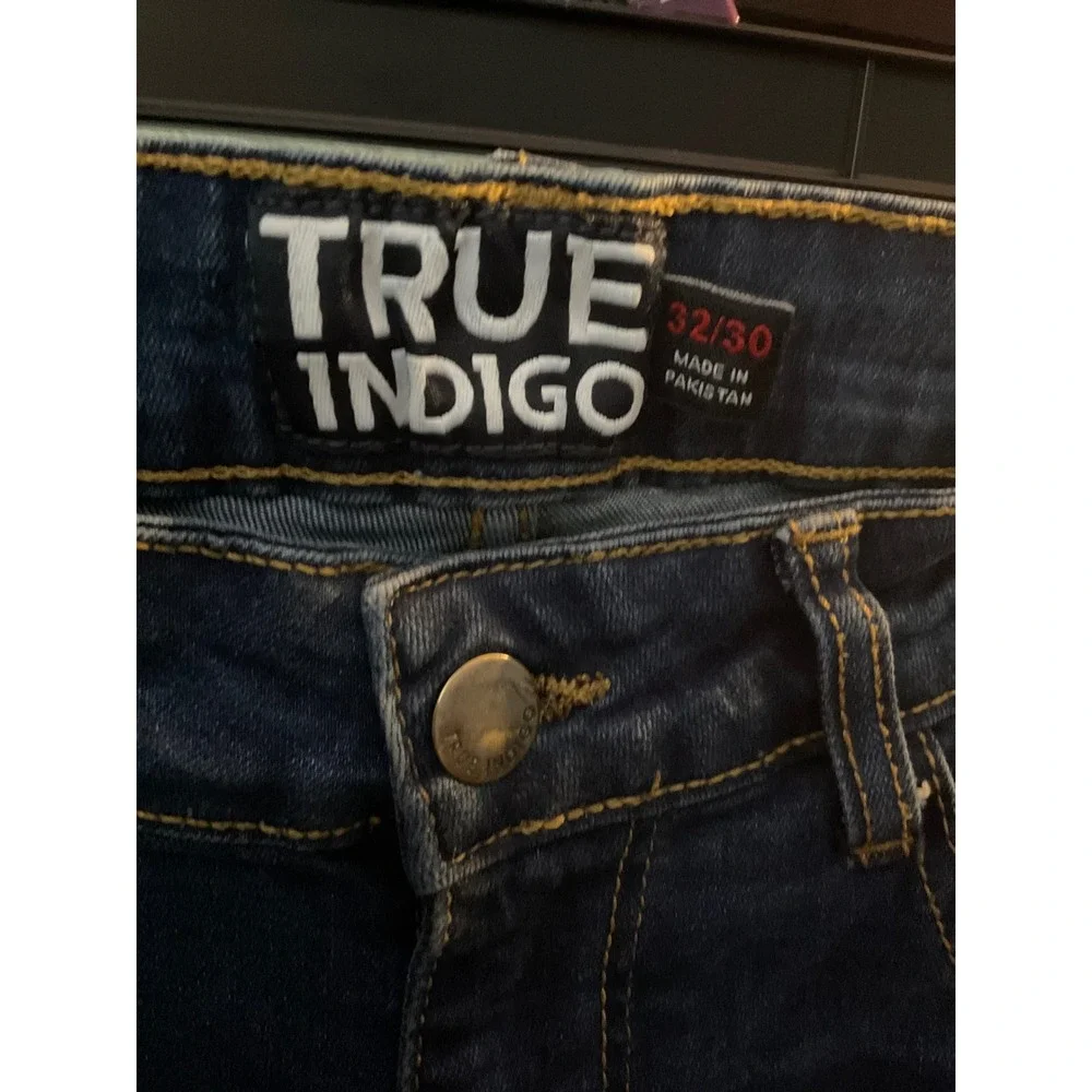 True Indigo Mens Distressed Skinny Jeans Dark Wash Ripped Denim 32x30